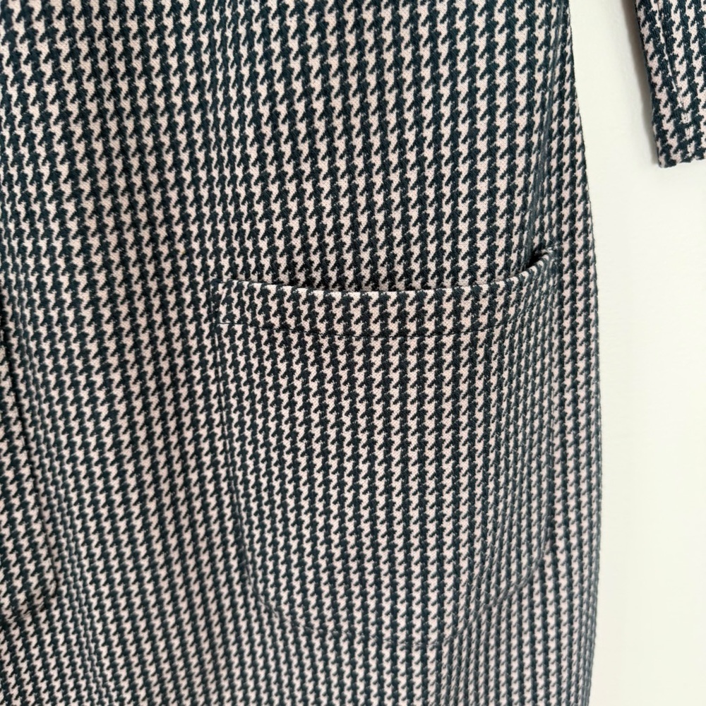 Boden Pink Green Houndstooth Jacquard Dress Pockets Career 3/4 SLV Cotton Knee 6 - Picture 7 of 16
